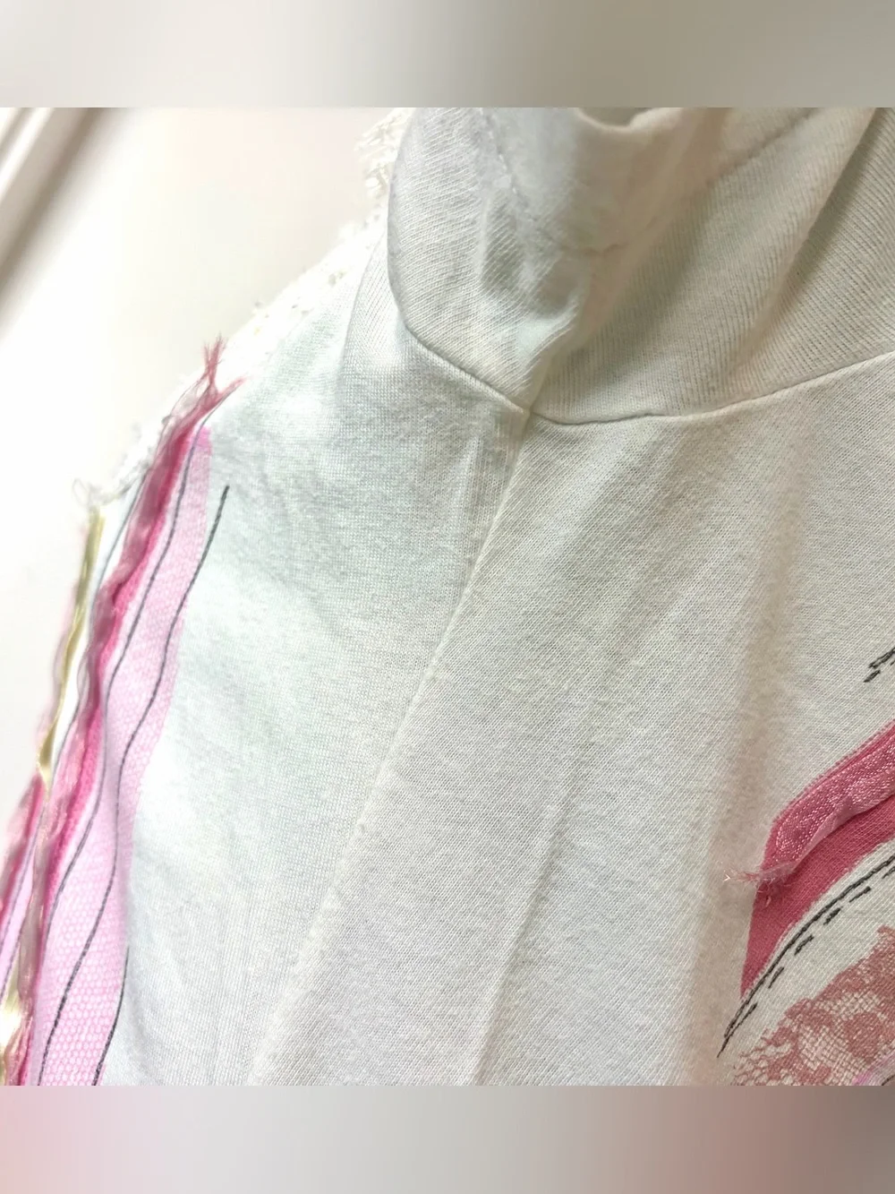DIOR VTG Galliano ‘02 Corset Tee, white w/pink velvet ribbons&lace, M, EUC🎀 - Picture 9 of 15